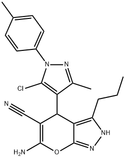 6-amino-4-[5-chloro-3-methyl-1-(4-methylphenyl)-1H-pyrazol-4-yl]-3-propyl-2,4-dihydropyrano[2,3-c]pyrazole-5-carbonitrile 结构式