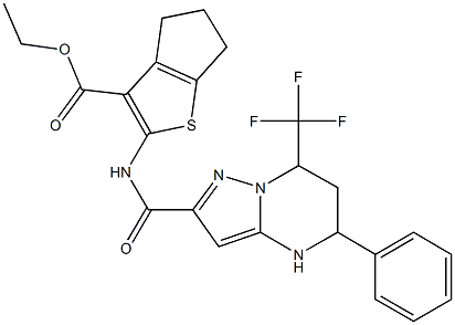 ethyl 2-({[5-phenyl-7-(trifluoromethyl)-4,5,6,7-tetrahydropyrazolo[1,5-a]pyrimidin-2-yl]carbonyl}amino)-5,6-dihydro-4H-cyclopenta[b]thiophene-3-carboxylate 结构式