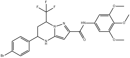 5-(4-bromophenyl)-7-(trifluoromethyl)-N-(3,4,5-trimethoxyphenyl)-4,5,6,7-tetrahydropyrazolo[1,5-a]pyrimidine-2-carboxamide 结构式