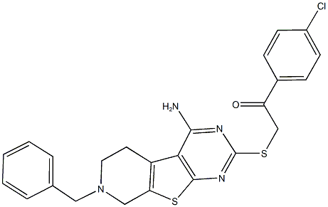 2-[(4-amino-7-benzyl-5,6,7,8-tetrahydropyrido[4',3':4,5]thieno[2,3-d]pyrimidin-2-yl)sulfanyl]-1-(4-chlorophenyl)ethanone 结构式