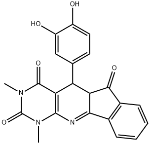 5-(3,4-dihydroxyphenyl)-1,3-dimethyl-5,5a-dihydro-1H-indeno[2',1':5,6]pyrido[2,3-d]pyrimidine-2,4,6(3H)-trione 结构式