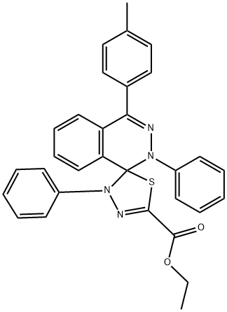 ethyl 4'-(4-methylphenyl)-2,4-diphenyl-1,2,4',5'-tetrahydrospiro(phthalazine-1,5'-[1,3,4]-thiadiazole)-2'-carboxylate 结构式