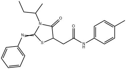 2-[3-sec-butyl-4-oxo-2-(phenylimino)-1,3-thiazolidin-5-yl]-N-(4-methylphenyl)acetamide 结构式