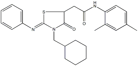 2-[3-(cyclohexylmethyl)-4-oxo-2-(phenylimino)-1,3-thiazolidin-5-yl]-N-(2,4-dimethylphenyl)acetamide 结构式