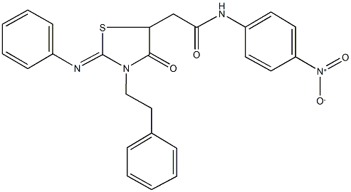 N-{4-nitrophenyl}-2-[4-oxo-3-(2-phenylethyl)-2-(phenylimino)-1,3-thiazolidin-5-yl]acetamide 结构式