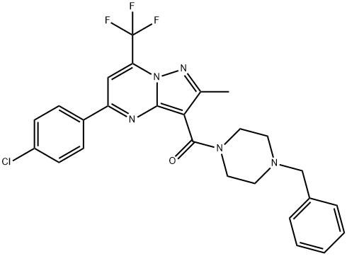 3-[(4-benzyl-1-piperazinyl)carbonyl]-5-(4-chlorophenyl)-2-methyl-7-(trifluoromethyl)pyrazolo[1,5-a]pyrimidine 结构式
