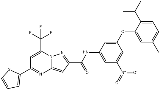 N-[3-nitro-5-(2-isopropyl-5-methylphenoxy)phenyl]-5-(2-thienyl)-7-(trifluoromethyl)pyrazolo[1,5-a]pyrimidine-2-carboxamide 结构式