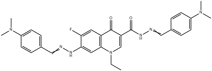 N'-[4-(dimethylamino)benzylidene]-7-{2-[4-(dimethylamino)benzylidene]hydrazino}-1-ethyl-6-fluoro-4-oxo-1,4-dihydro-3-quinolinecarbohydrazide 结构式