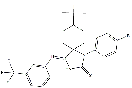 1-(4-bromophenyl)-8-tert-butyl-4-{[3-(trifluoromethyl)phenyl]imino}-1,3-diazaspiro[4.5]decane-2-thione 结构式