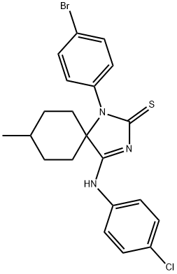 1-(4-bromophenyl)-4-[(4-chlorophenyl)imino]-8-methyl-1,3-diazaspiro[4.5]decane-2-thione 结构式