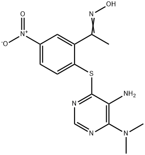 1-{2-{[5-amino-6-(dimethylamino)-4-pyrimidinyl]sulfanyl}-5-nitrophenyl}ethanone oxime 结构式