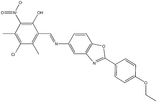 4-chloro-2-({[2-(4-ethoxyphenyl)-1,3-benzoxazol-5-yl]imino}methyl)-6-nitro-3,5-dimethylphenol 结构式