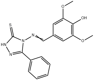 2,6-dimethoxy-4-{[(3-phenyl-5-sulfanyl-4H-1,2,4-triazol-4-yl)imino]methyl}phenol 结构式