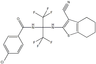 4-chloro-N-(1-((3-cyano-4,5,6,7-tetrahydro-1-benzothien-2-yl)amino)-2,2,2-trifluoro-1-(trifluoromethyl)ethyl)benzamide 结构式