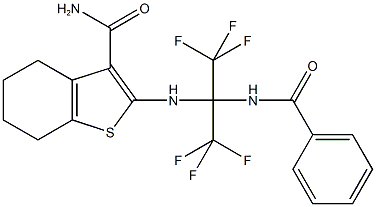 2-{[1-(benzoylamino)-2,2,2-trifluoro-1-(trifluoromethyl)ethyl]amino}-4,5,6,7-tetrahydro-1-benzothiophene-3-carboxamide 结构式