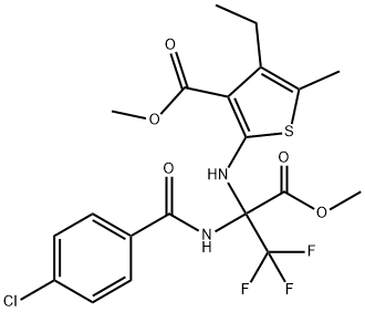 methyl 2-{[1-[(4-chlorobenzoyl)amino]-2,2,2-trifluoro-1-(methoxycarbonyl)ethyl]amino}-4-ethyl-5-methyl-3-thiophenecarboxylate 结构式