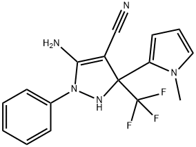 5-amino-3-(1-methyl-1H-pyrrol-2-yl)-1-phenyl-3-(trifluoromethyl)-2,3-dihydro-1H-pyrazole-4-carbonitrile 结构式