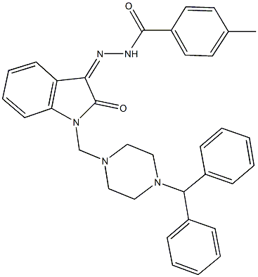 N'-{1-[(4-benzhydryl-1-piperazinyl)methyl]-2-oxo-1,2-dihydro-3H-indol-3-ylidene}-4-methylbenzohydrazide 结构式