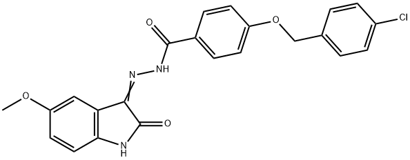 4-[(4-chlorobenzyl)oxy]-N'-(5-methoxy-2-oxo-1,2-dihydro-3H-indol-3-ylidene)benzohydrazide 结构式
