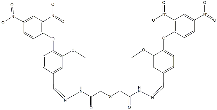 N'-(4-{2,4-bisnitrophenoxy}-3-methoxybenzylidene)-2-({2-[2-(4-{2,4-bisnitrophenoxy}-3-methoxybenzylidene)hydrazino]-2-oxoethyl}sulfanyl)acetohydrazide 结构式