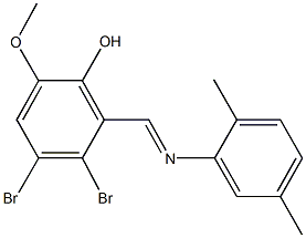 3,4-dibromo-2-{[(2,5-dimethylphenyl)imino]methyl}-6-methoxyphenol 结构式