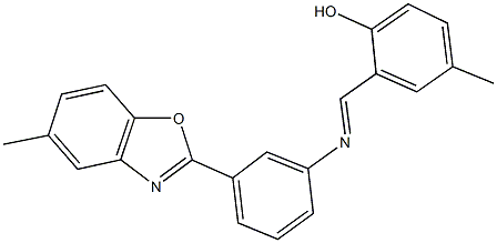 4-methyl-2-({[3-(5-methyl-1,3-benzoxazol-2-yl)phenyl]imino}methyl)phenol 结构式