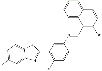 1-({[4-chloro-3-(5-methyl-1,3-benzoxazol-2-yl)phenyl]imino}methyl)-2-naphthol 结构式