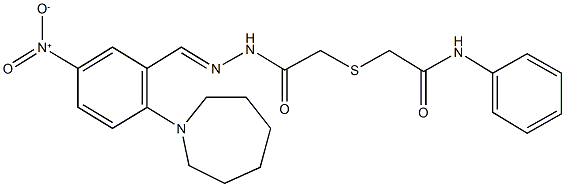 2-{[2-(2-{2-(1-azepanyl)-5-nitrobenzylidene}hydrazino)-2-oxoethyl]sulfanyl}-N-phenylacetamide 结构式