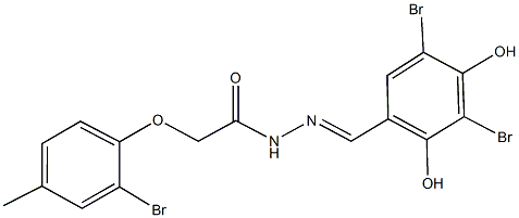 2-(2-bromo-4-methylphenoxy)-N'-(3,5-dibromo-2,4-dihydroxybenzylidene)acetohydrazide 结构式