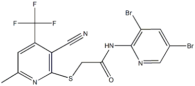 2-{[3-cyano-6-methyl-4-(trifluoromethyl)-2-pyridinyl]sulfanyl}-N-(3,5-dibromo-2-pyridinyl)acetamide 结构式