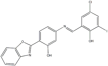 2-({[4-(1,3-benzoxazol-2-yl)-3-hydroxyphenyl]imino}methyl)-4-chloro-6-iodophenol 结构式