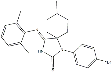 1-(4-bromophenyl)-4-[(2,6-dimethylphenyl)imino]-8-methyl-1,3-diazaspiro[4.5]decane-2-thione 结构式