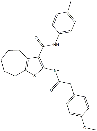 2-{[(4-methoxyphenyl)acetyl]amino}-N-(4-methylphenyl)-5,6,7,8-tetrahydro-4H-cyclohepta[b]thiophene-3-carboxamide 结构式
