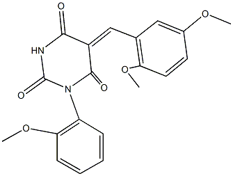 5-(2,5-dimethoxybenzylidene)-1-(2-methoxyphenyl)-2,4,6(1H,3H,5H)-pyrimidinetrione 结构式