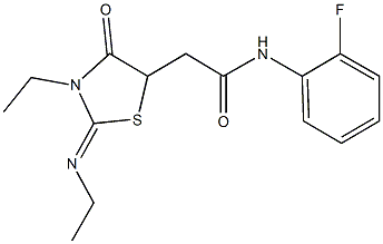 2-[3-ethyl-2-(ethylimino)-4-oxo-1,3-thiazolidin-5-yl]-N-(2-fluorophenyl)acetamide 结构式