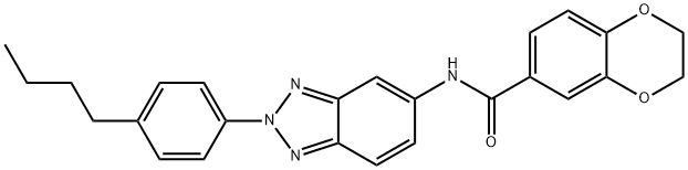 N-[2-(4-butylphenyl)-2H-1,2,3-benzotriazol-5-yl]-2,3-dihydro-1,4-benzodioxine-6-carboxamide 结构式