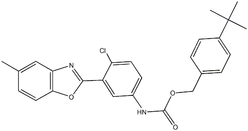 4-tert-butylbenzyl 4-chloro-3-(5-methyl-1,3-benzoxazol-2-yl)phenylcarbamate 结构式