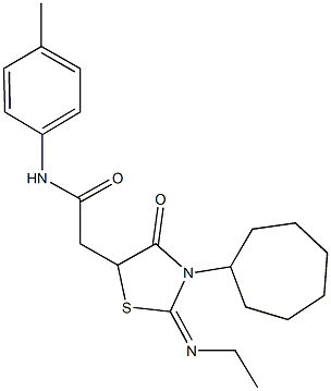 2-[3-cycloheptyl-2-(ethylimino)-4-oxo-1,3-thiazolidin-5-yl]-N-(4-methylphenyl)acetamide 结构式