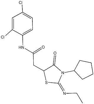 2-[3-cyclopentyl-2-(ethylimino)-4-oxo-1,3-thiazolidin-5-yl]-N-(2,4-dichlorophenyl)acetamide 结构式