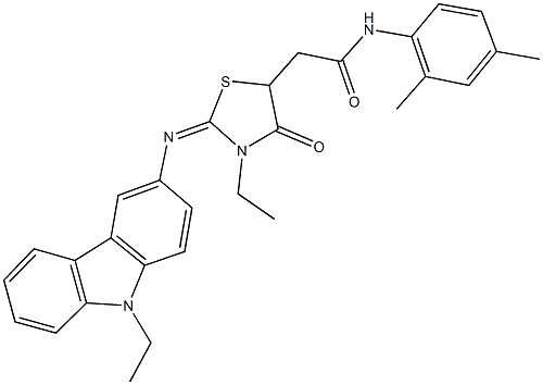 N-(2,4-dimethylphenyl)-2-{3-ethyl-2-[(9-ethyl-9H-carbazol-3-yl)imino]-4-oxo-1,3-thiazolidin-5-yl}acetamide 结构式