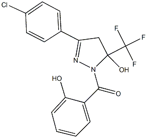 3-(4-chlorophenyl)-1-(2-hydroxybenzoyl)-5-(trifluoromethyl)-4,5-dihydro-1H-pyrazol-5-ol 结构式