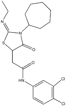 2-[3-cycloheptyl-2-(ethylimino)-4-oxo-1,3-thiazolidin-5-yl]-N-(3,4-dichlorophenyl)acetamide 结构式