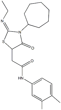 2-[3-cycloheptyl-2-(ethylimino)-4-oxo-1,3-thiazolidin-5-yl]-N-(3,4-dimethylphenyl)acetamide 结构式