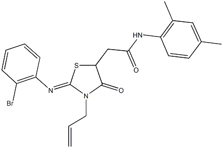 2-{3-allyl-2-[(2-bromophenyl)imino]-4-oxo-1,3-thiazolidin-5-yl}-N-(2,4-dimethylphenyl)acetamide 结构式