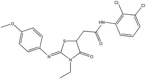 N-(2,3-dichlorophenyl)-2-{3-ethyl-2-[(4-methoxyphenyl)imino]-4-oxo-1,3-thiazolidin-5-yl}acetamide 结构式