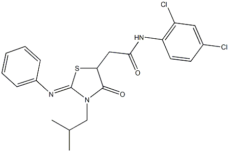 N-(2,4-dichlorophenyl)-2-[3-isobutyl-4-oxo-2-(phenylimino)-1,3-thiazolidin-5-yl]acetamide 结构式