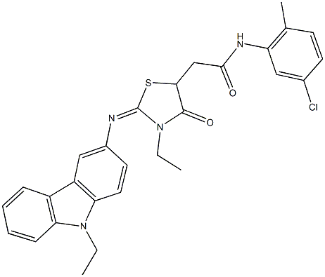 N-(5-chloro-2-methylphenyl)-2-{3-ethyl-2-[(9-ethyl-9H-carbazol-3-yl)imino]-4-oxo-1,3-thiazolidin-5-yl}acetamide 结构式