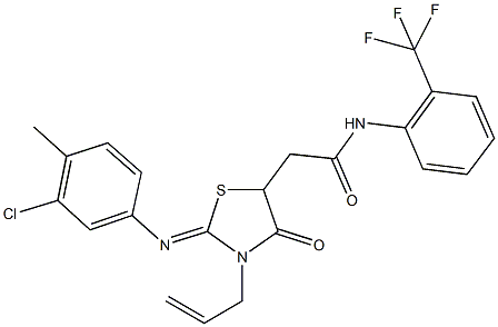 2-{3-allyl-2-[(3-chloro-4-methylphenyl)imino]-4-oxo-1,3-thiazolidin-5-yl}-N-[2-(trifluoromethyl)phenyl]acetamide 结构式