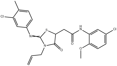 2-{3-allyl-2-[(3-chloro-4-methylphenyl)imino]-4-oxo-1,3-thiazolidin-5-yl}-N-(5-chloro-2-methoxyphenyl)acetamide 结构式