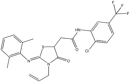 2-{3-allyl-2-[(2,6-dimethylphenyl)imino]-4-oxo-1,3-thiazolidin-5-yl}-N-[2-chloro-5-(trifluoromethyl)phenyl]acetamide 结构式